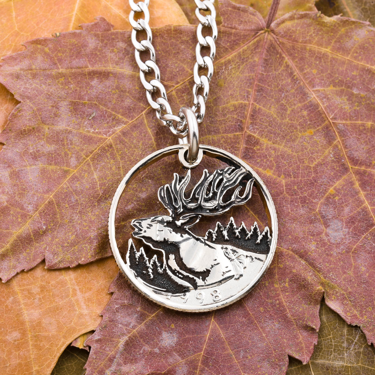 Elk and Salmon Necklace, Fishing and Hunting Jewelry – Namecoins