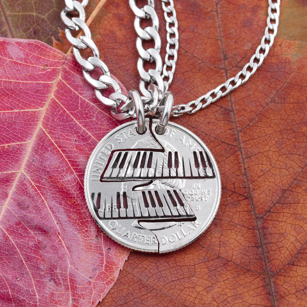 Interlocking Piano Keyboard Necklaces, Engraved Musical Instrument