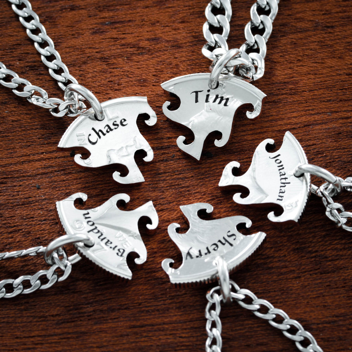 5 Best Friend Necklace, Custom Name Necklaces, Interlocking Puzzle