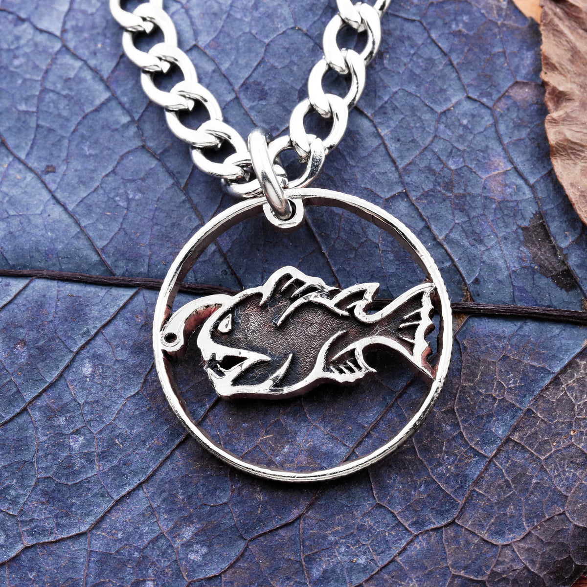 Engraved Anglerfish Necklace, Fish Jewelry