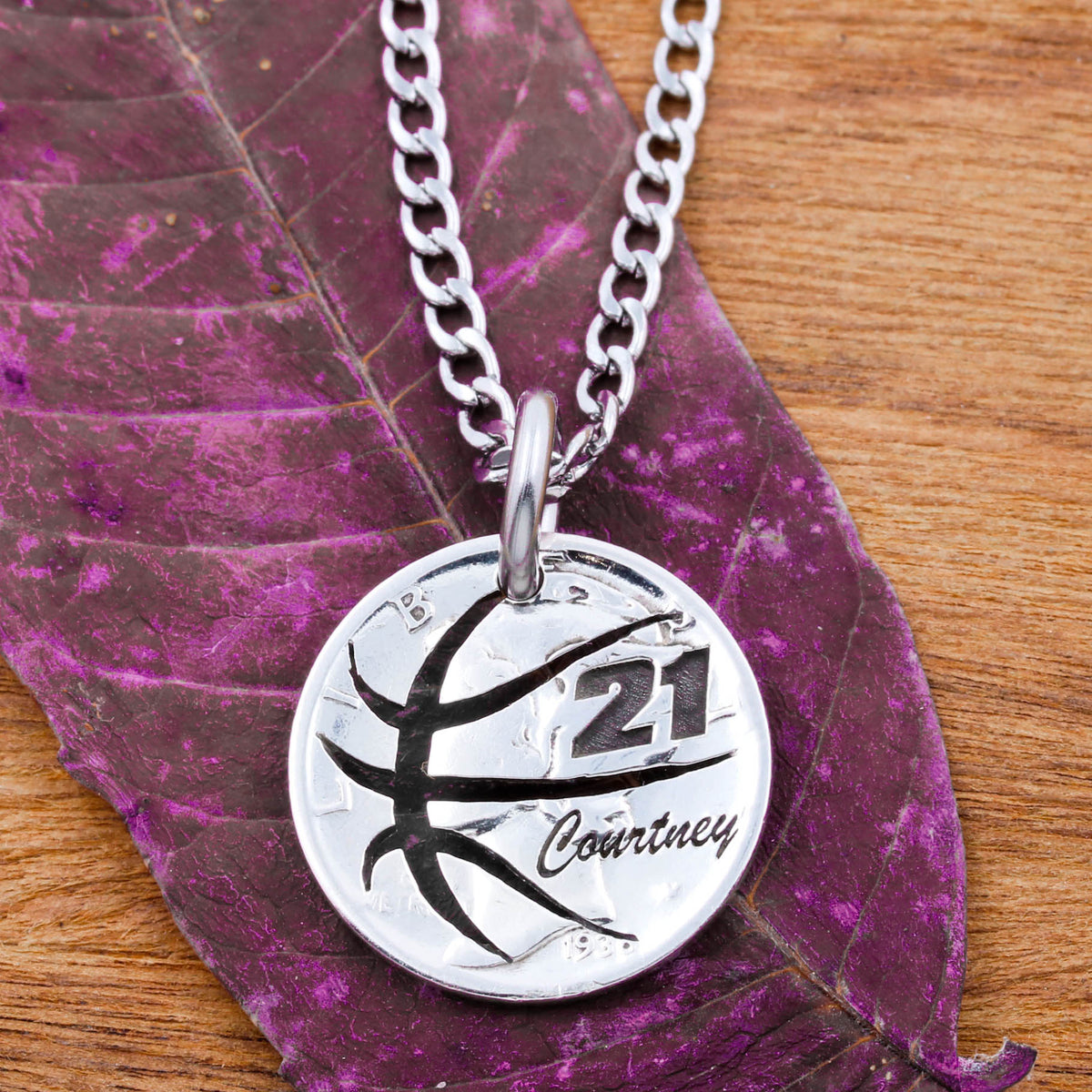 Basketball Necklace with Your Custom Jersey Number and Cursive