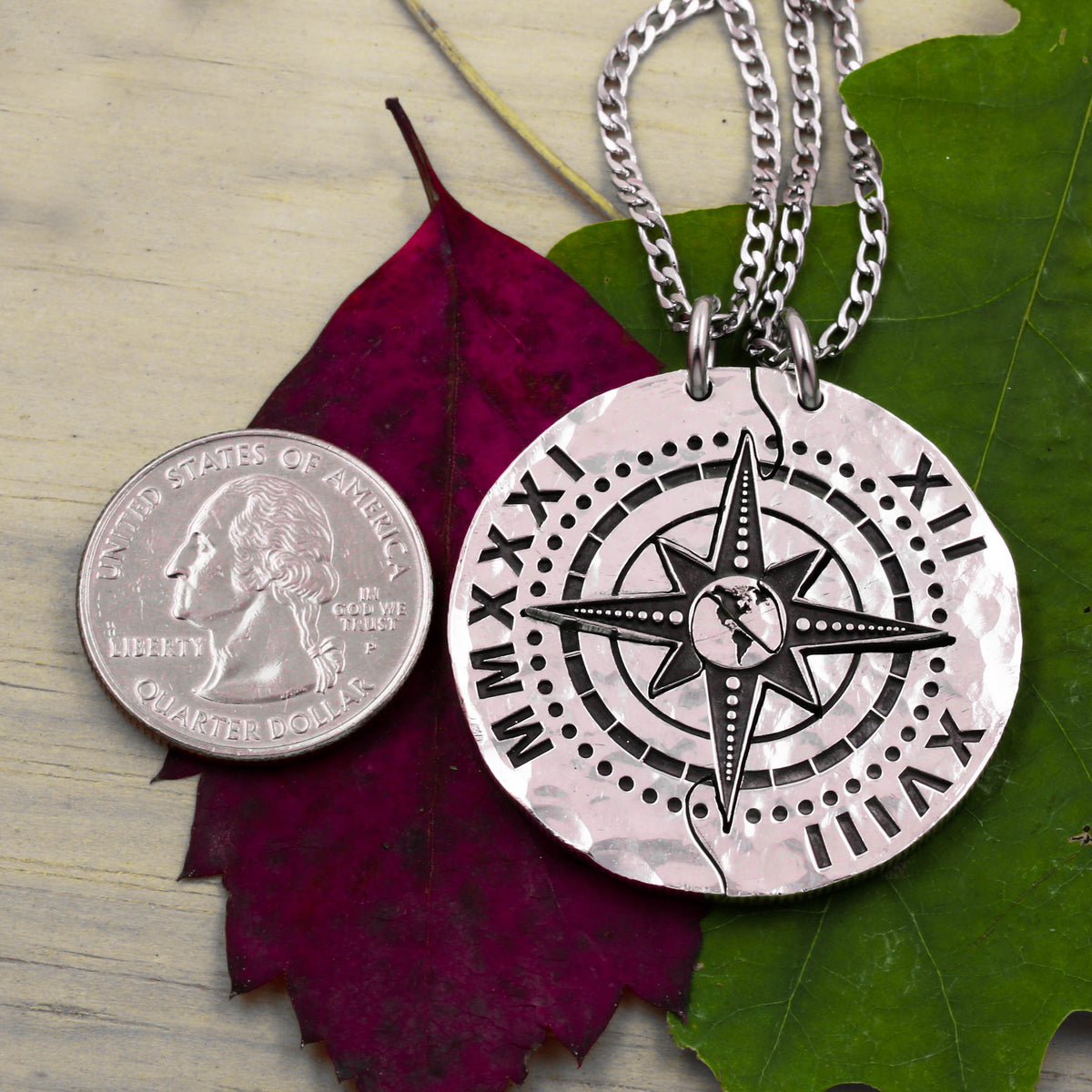 Compass Necklaces with Engraved Roman Numerals – Namecoins