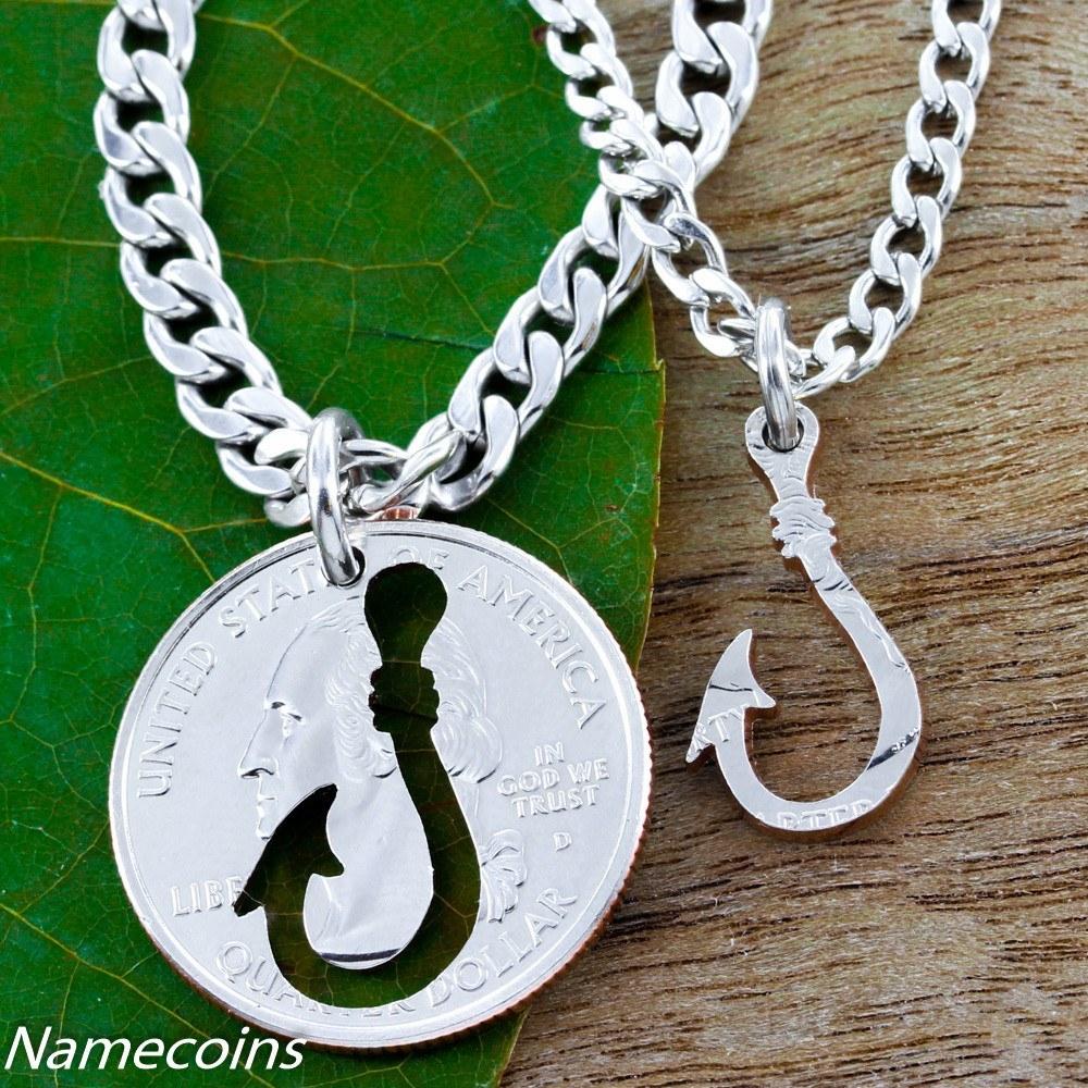 Fish Hook Couples Necklaces, Hand Cut Coin – Namecoins