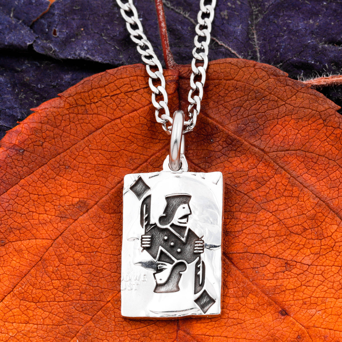 Sterling Silver Queen of Hearts Playing Card Charm Necklace with