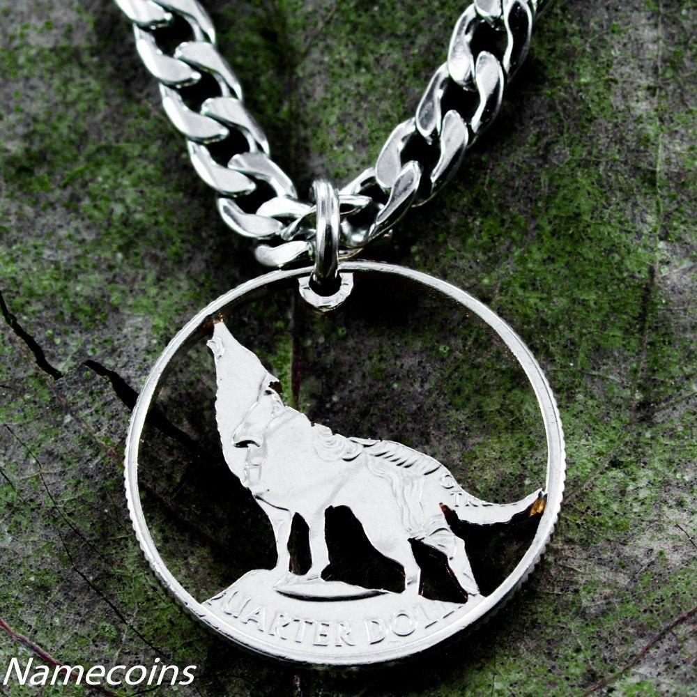 Wolf Jewelry, Howling, Hand Cut Coin, Quarter