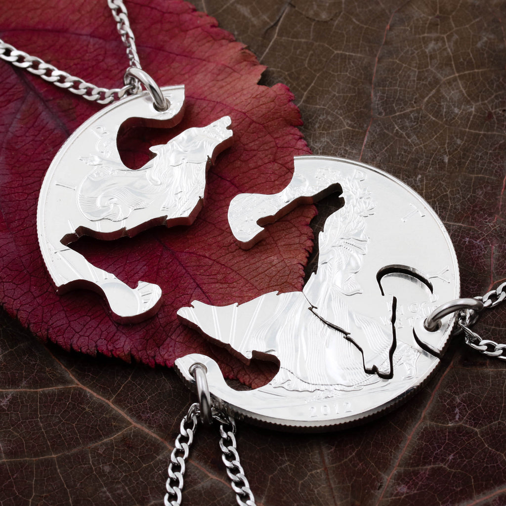 4 Best Friends Wolf Necklaces, Wolf Pack
