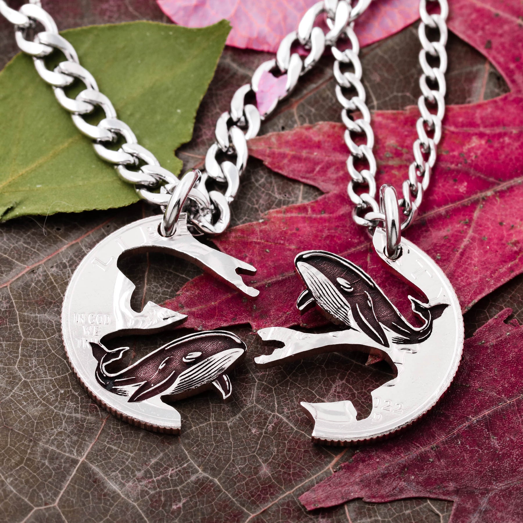 Blue Whale Necklaces, Interlocking Animal Jewelry, BFF or Couples