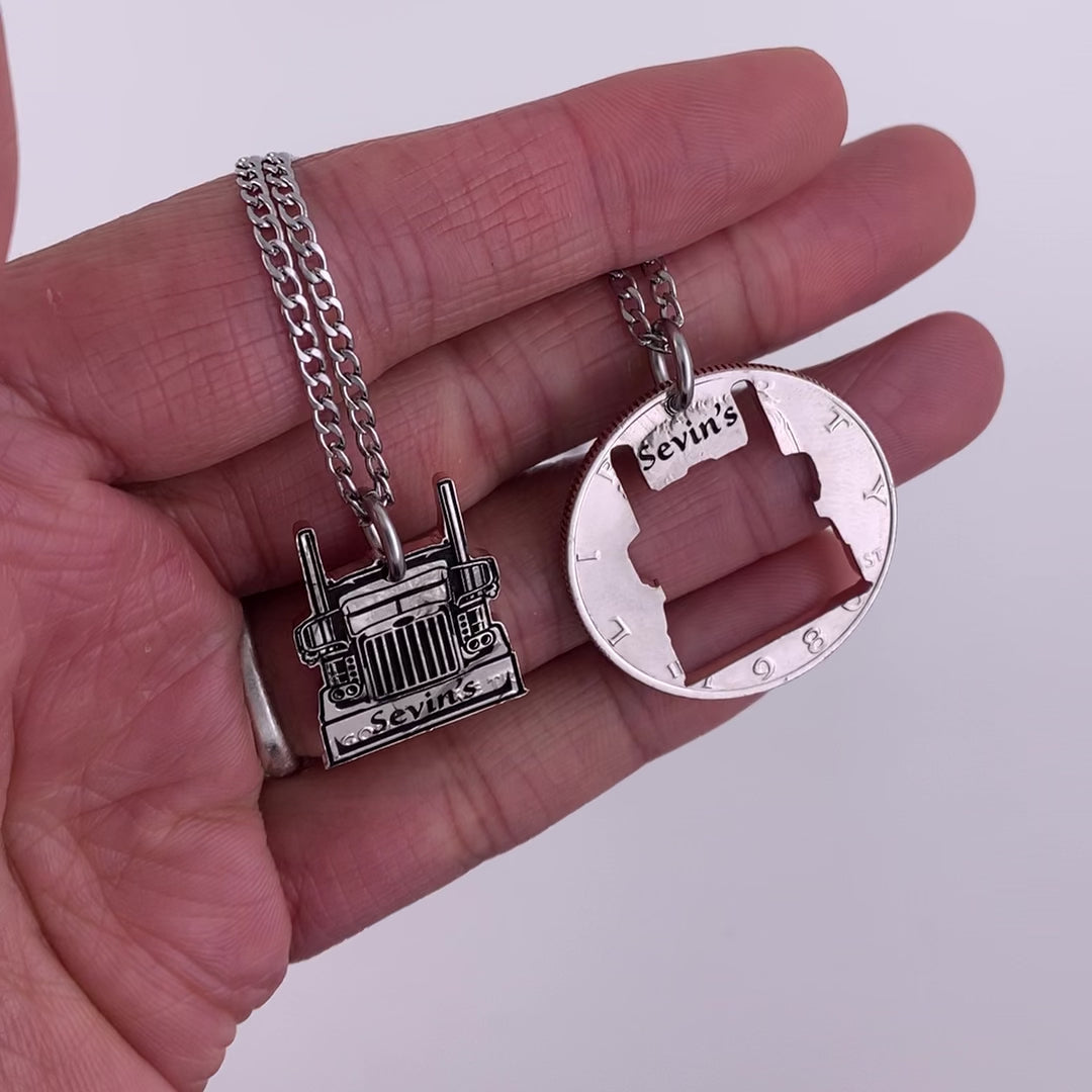 Inside Outside Semi-Truck Necklaces, Custom Engraved Names – Namecoins