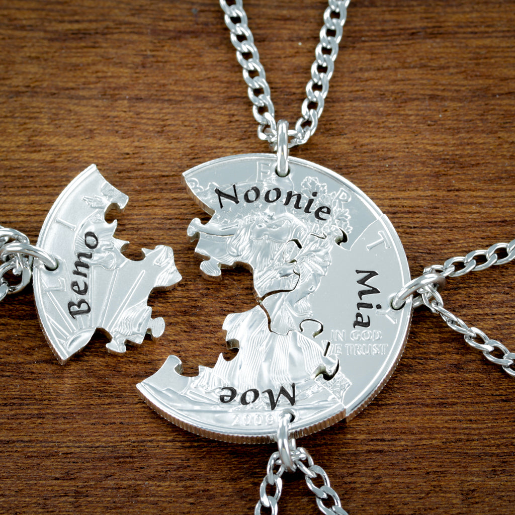 Personalised Friendship Necklaces For Four Puzzle Piece Necklace