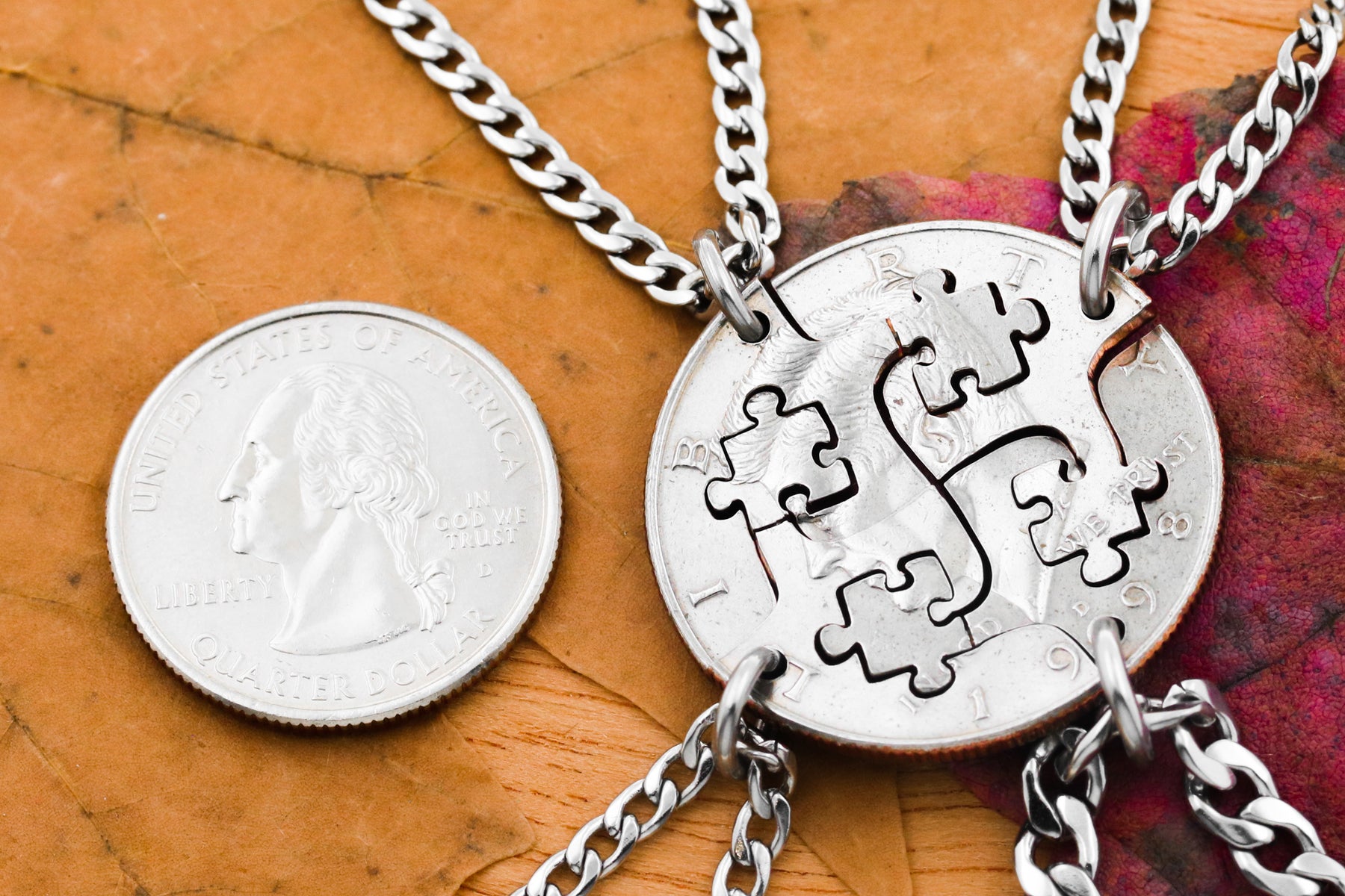 5 BFF Puzzle Piece Necklaces, Engraved Hearts and Number – Namecoins