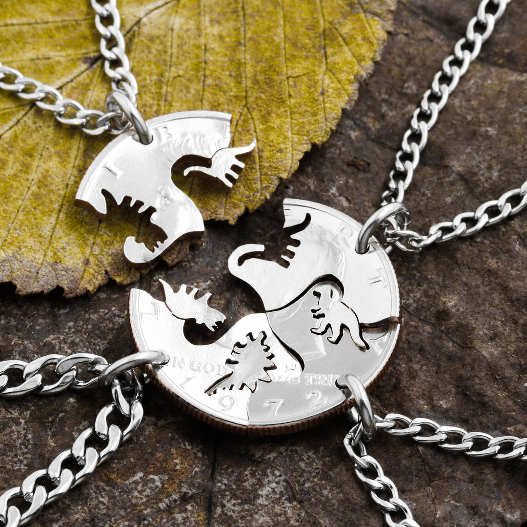 4 Piece Dinosaur Necklaces for Kids, Best Friends or Family