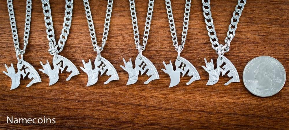 6 Best Friends or Family ASL Necklaces with initials