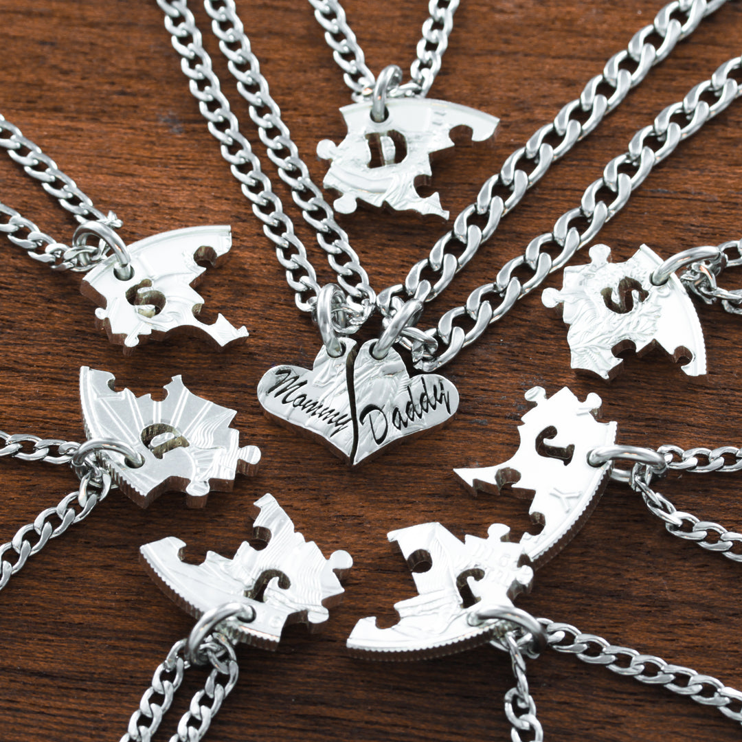 Family Necklaces Fitting Together Set of 9, Puzzle Pieces – Namecoins