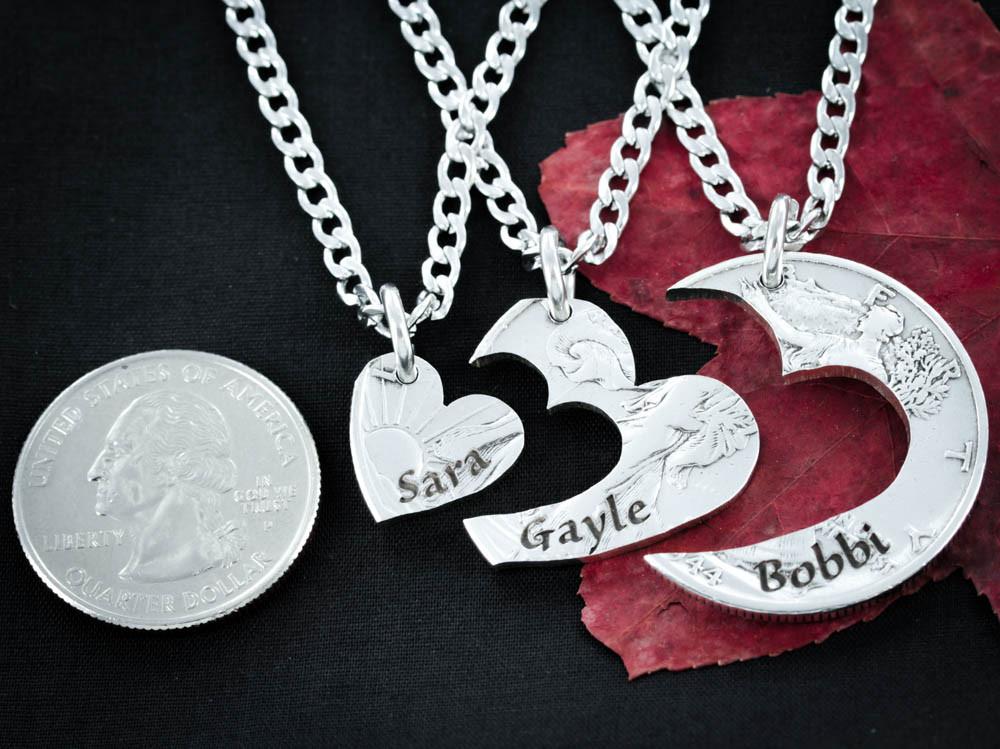 Best Friends Heart Necklaces Custom Names Engraved, Friendships or Family