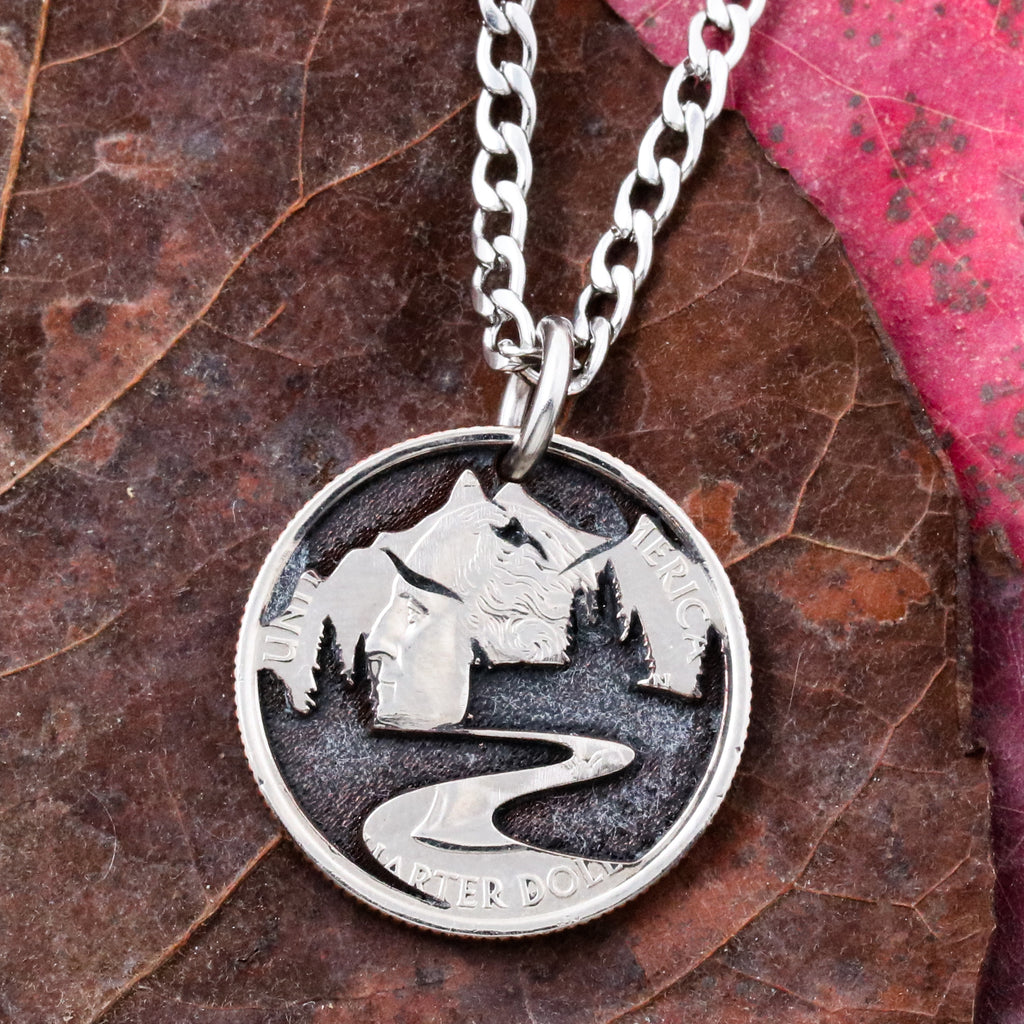 Mountain Trail Necklace, Tiny Wolf on the Bluff, Hiking Nature Jewelry