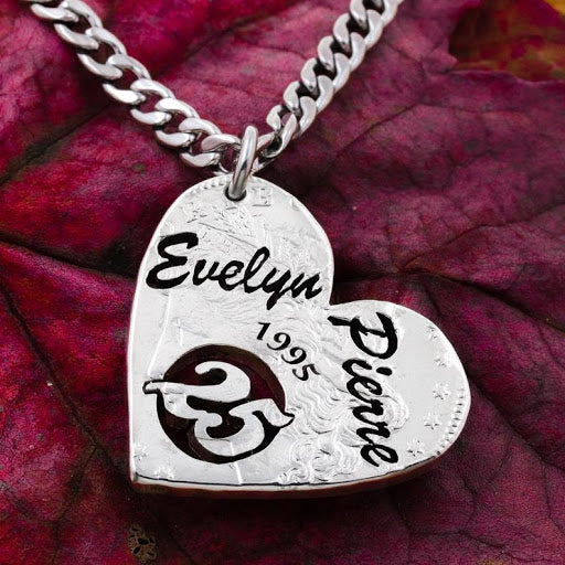 Silver 25 Year Anniversary Date Necklace, Custom Name and 4-Year Date