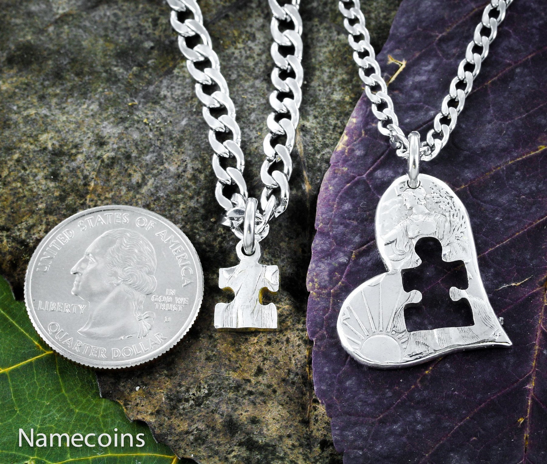 Autism Jewelry, Puzzle Piece and Heart, Half Dollar – Namecoins