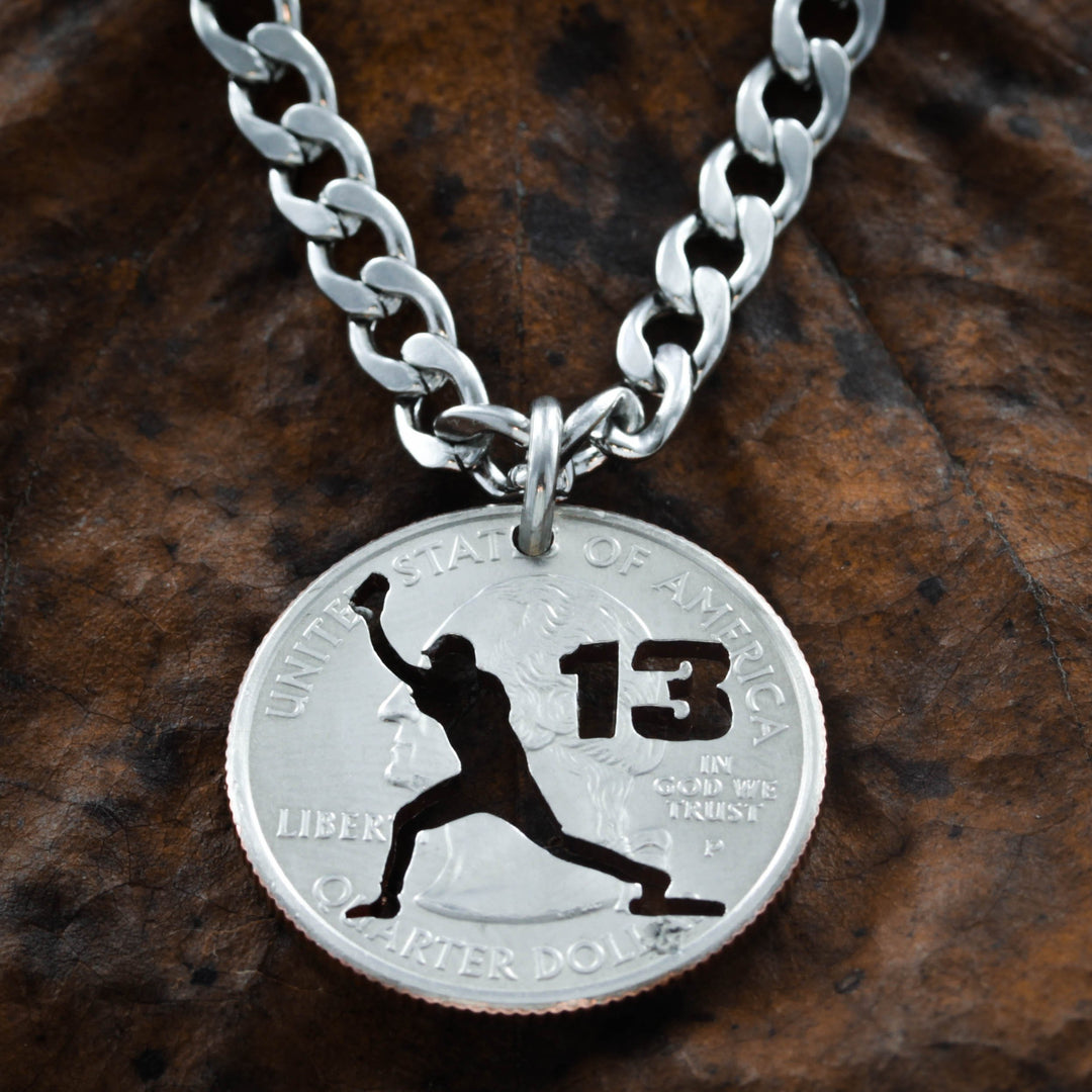 Personalized Baseball Catcher Necklace, Custom Jersey Number