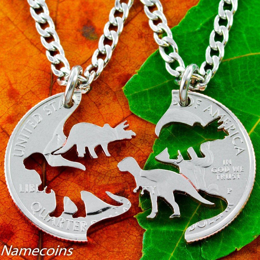 Dinosaur Jewelry Kids Best Friends Necklaces T Rex and Triceratops