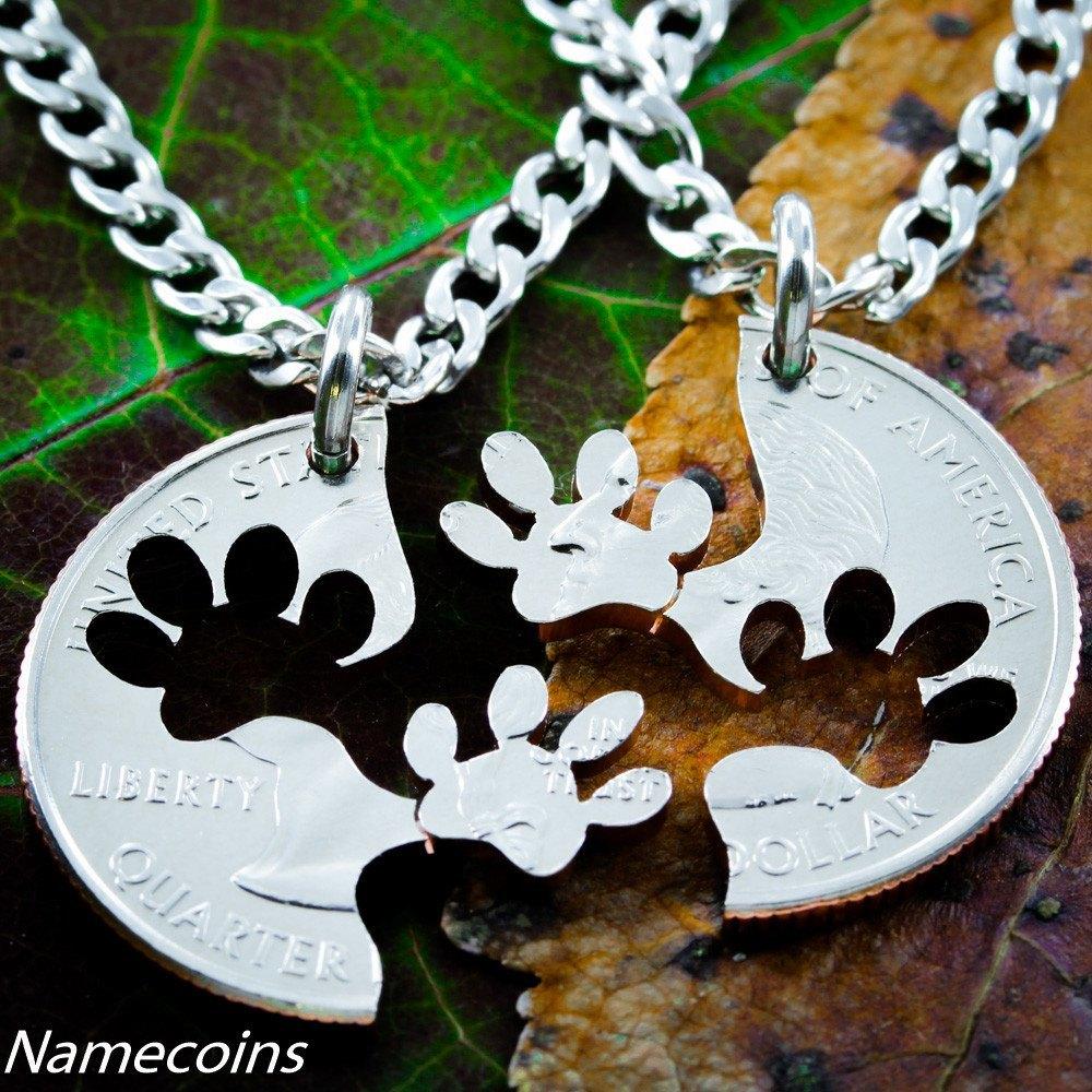 Dog Jewelry, Paw Print Necklace Set, Best friends Interlocking Relationship cut coin, necklace, or collar tag by NameCoins