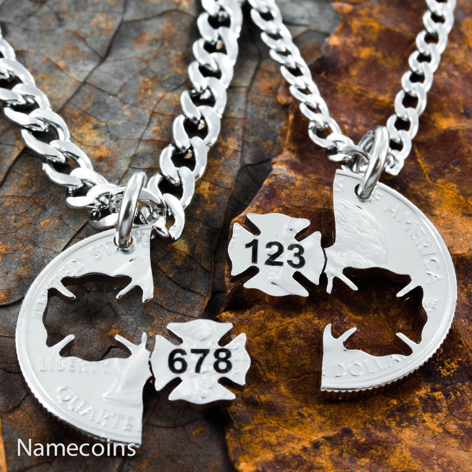 Firefighter and Wife Necklace Set, Engraved With Numbers Interlocking ...