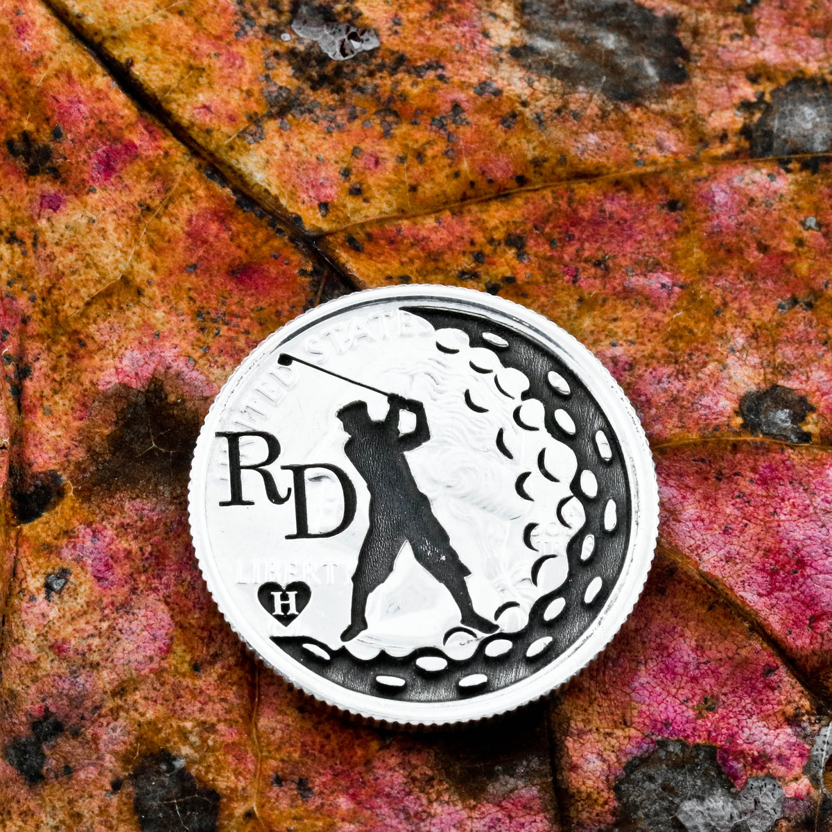 Custom Golf Ball Marker with Custom Initials and Engraved Heart Initia