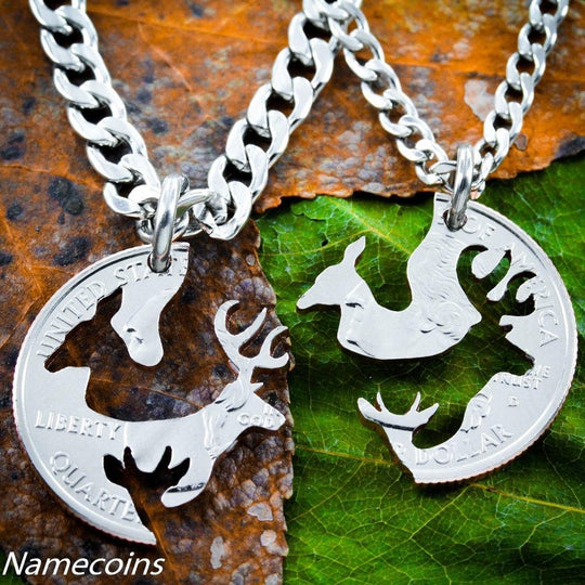 Hunting Necklace Buck and Doe with Child Baby Spike Deer Namecoins