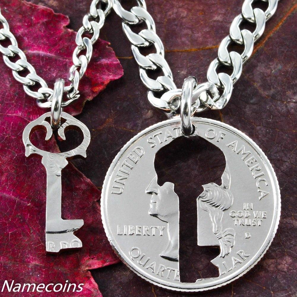 Key Necklace Couples Jewelry Quarter Relationship Hand Cut Coin Namecoins