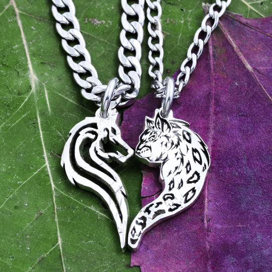 Leopard and Wolf Couples Necklaces Animal Heart Jewelry Namecoins