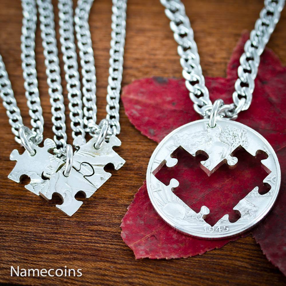 4 Puzzle Pieces Best Friends Heart Necklaces Friendships or Family Je Namecoins