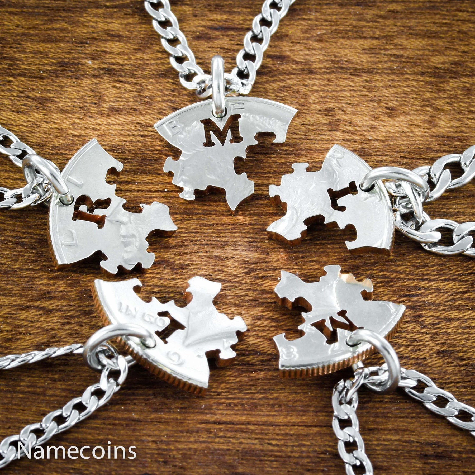 love hands relation set 5 puzzle piece family necklaces hand cut coin