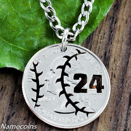 Baseball Necklace, Jersey Number Jewelry, Hand Cut Coin – Namecoins