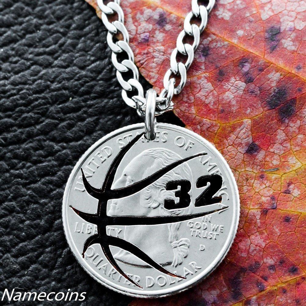 Custom Basketball Necklace with Your Jersey Number, Hand Cut Coin