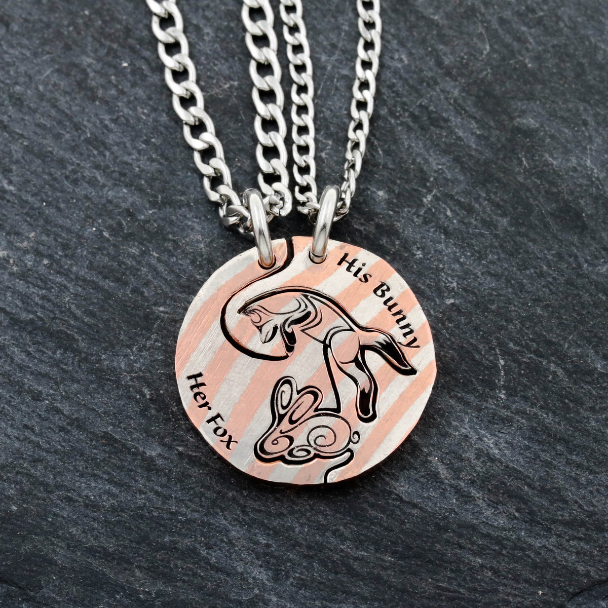 Mokume-Gane Fox and Bunny Rabbit Necklaces, 