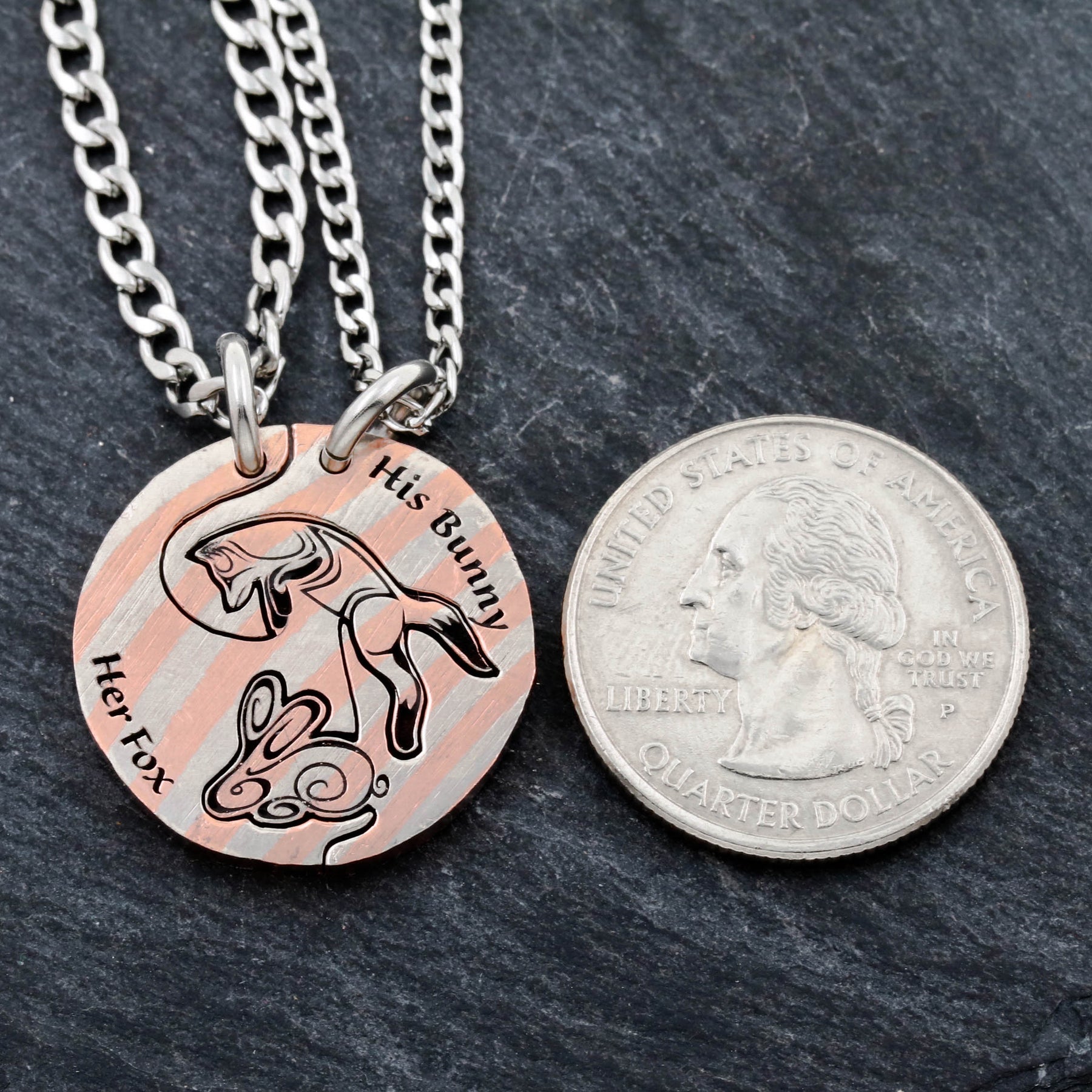 Mokume Rabbit Mokume-Gane Fox and Bunny Rabbit Necklaces,