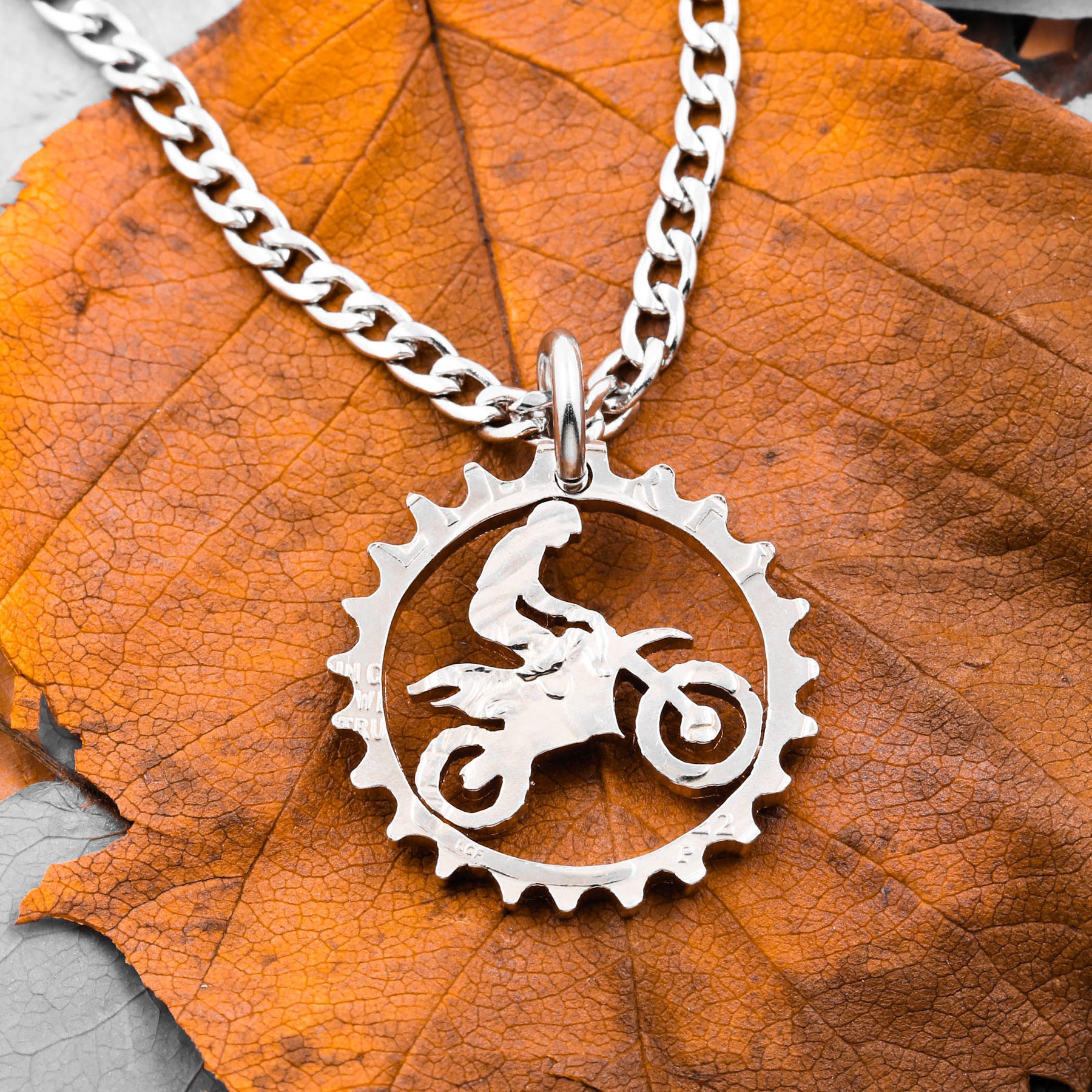White Gold Off Road Mountain Motorcycle Pendant
