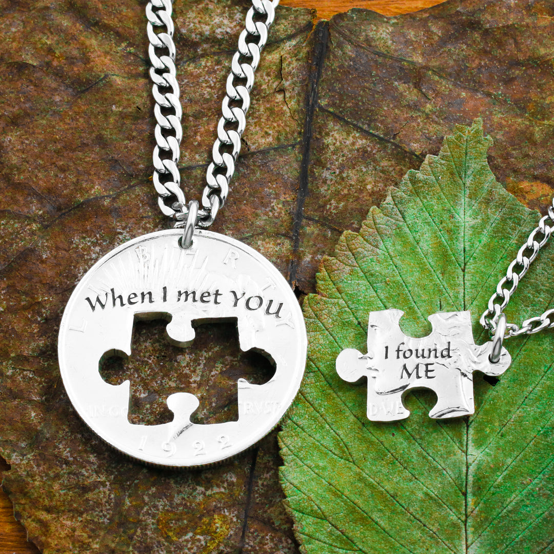 Puzzle Piece Couples Necklaces Little Phrases When I Met You I Fou Namecoins