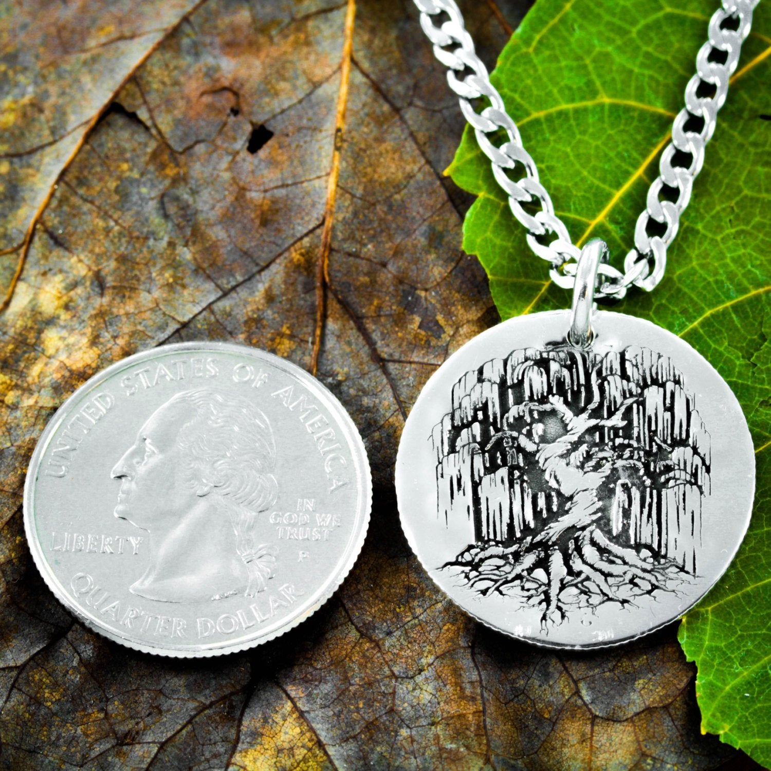 money tree necklace Silver Tree Necklace, Weeping Willow Dainty Pendant - Jewelry Made From Coins