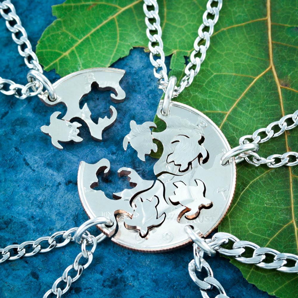 Best Friends Sea Turtle Necklaces, Puzzle Family Jewelry Coin