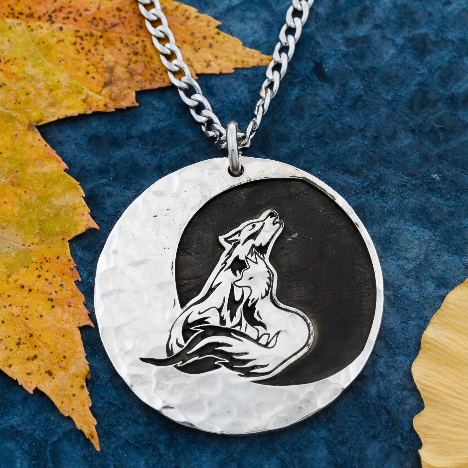 Wolf howling at sales the moon necklace